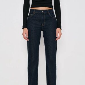 NWT Reformation Greer Mid Rise Straight Jeans Dark Wash Ondine - Size 33 Long